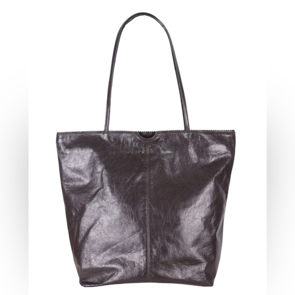 ANTHROPOLOGIE LATIGO LEATHER 🖤NORA BAG BLACK SCALLOPED LARGE TOTE NEW🎁 - Picture 3 of 8